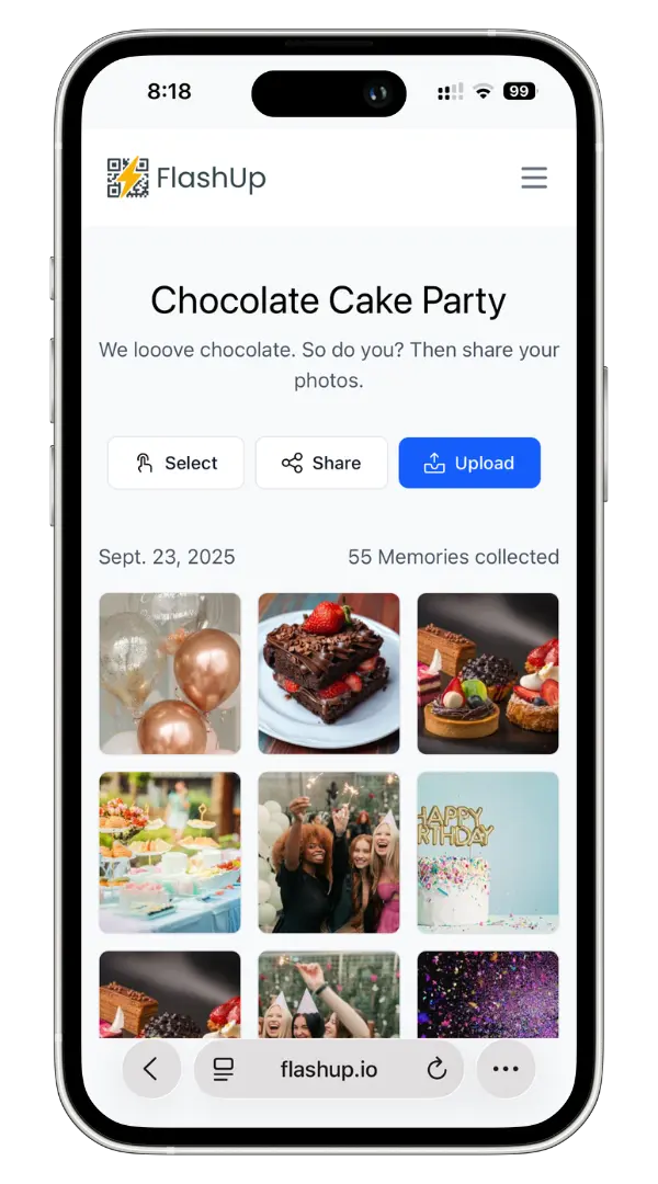 FlashUp Demo Gallery on a smartphone